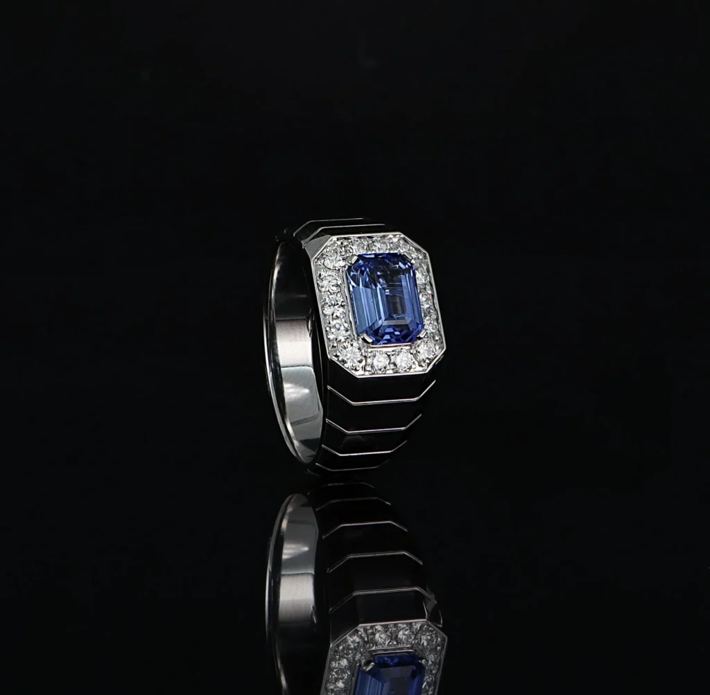 Bollwerk jewellers white gold signet ring with emerald-cut stone