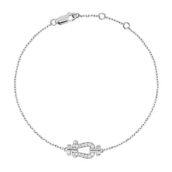Bracelet Fred Force 10 or blanc petit modèle manille pavée de 14 diamants
