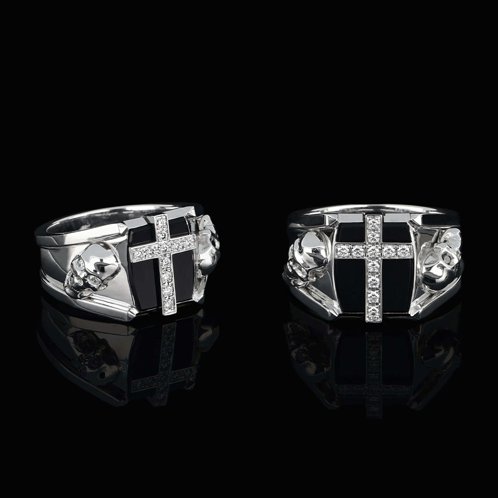 Chevalière or blanc, diamants blancs