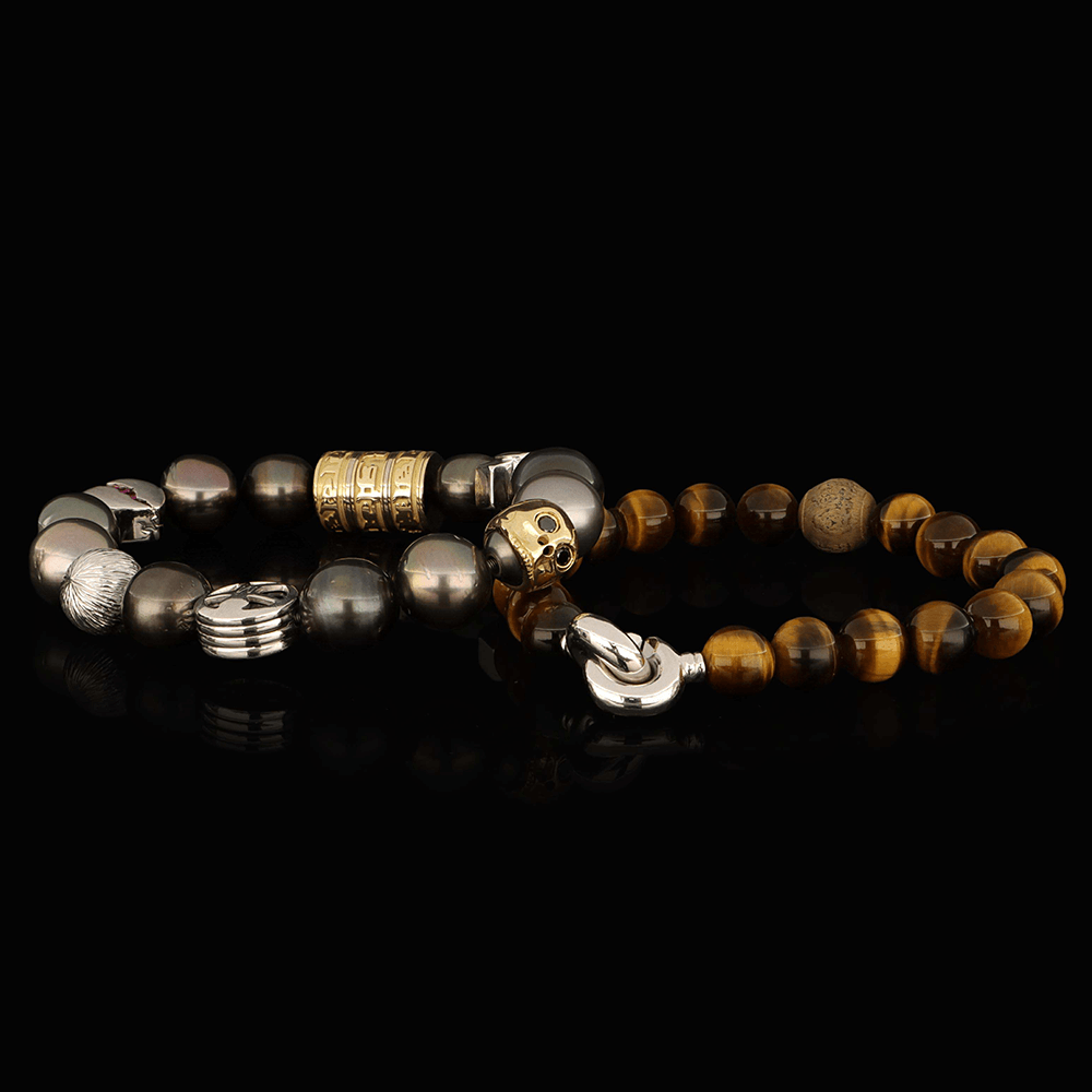 Bracelet perles, or jaune et or blanc