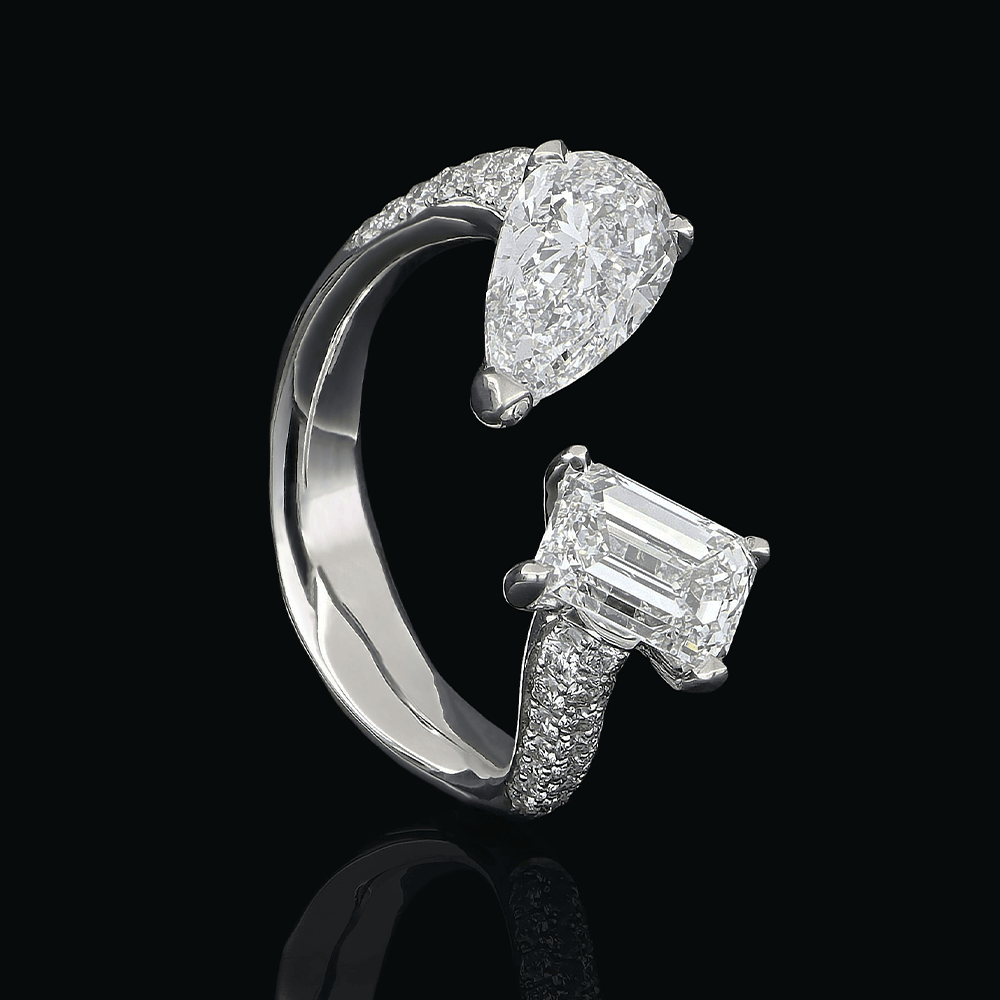 Bague Toi & Moi en or blanc, diamants blancs