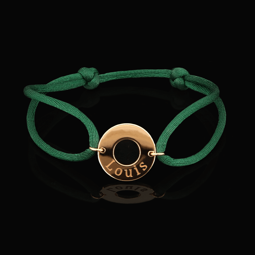 Bracelet en or jaune, cordon vert