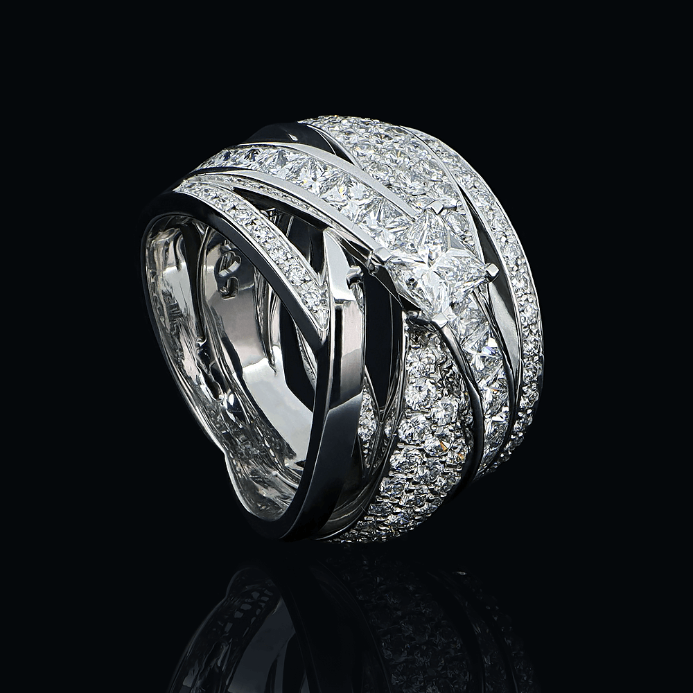 Bague arceaux en or blanc, diamants blancs