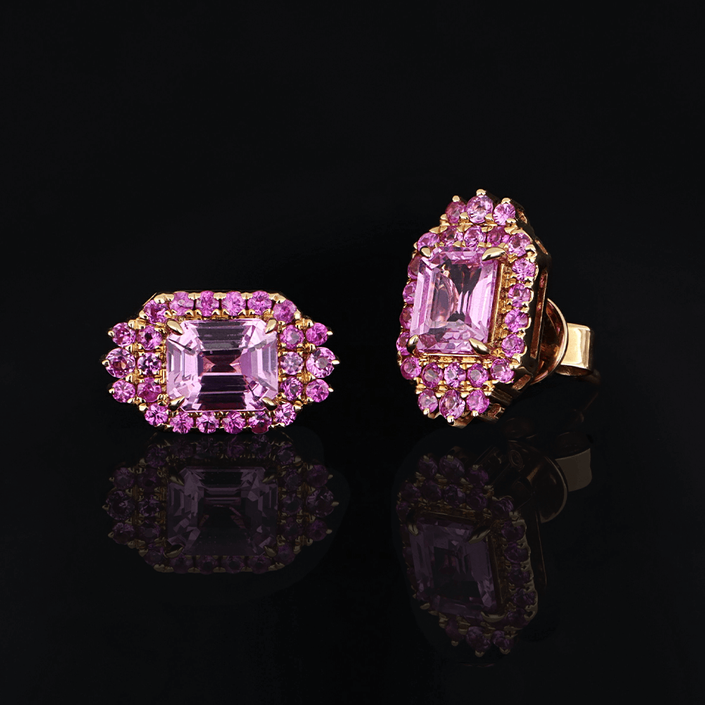 Boucles d'oreilles en or rose, saphirs roses